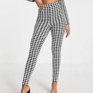 Asos Design Comfy Trendy Houndstooth Black White Jersey Skinny Hi Rise Pants 8